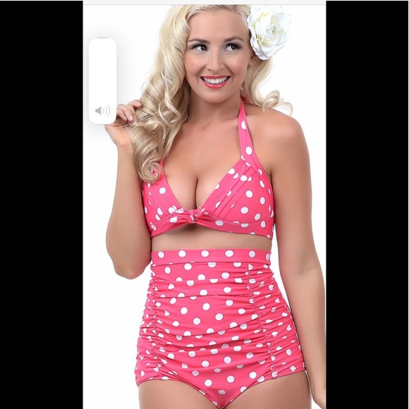 Unique Vintage polkadot Monroe pink bathing suit - Picture 1 of 4